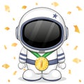 Cute cartoon astronaut with gold medal. Royalty Free Stock Photo