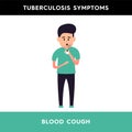 Vector illustration of a man who coughs up blood. A man holds a napkin with blood stains after coughing. Tuberculosis symptoms.