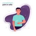 Vector illustration of a man who keeps his hand on his stomach. A man is experiencing unexplained symptoms and pain. The
