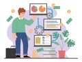 vector illustration with a man whoo shows the earnings scheme