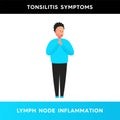 Vector illustration of a man whose lymph nodes are inflamed. A person suffering from tonsillitis experiences a sore throat. Royalty Free Stock Photo