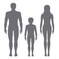 Vector illustration of man, woman and child silhouettes.