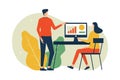 Vector illustration, man and woman discuss about a job, couple have a lot of work, work from home, teamwork