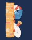 Vector illustration of Man and woman hides behind the wall