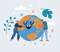 Vector illustration of man and woman hugging the earth Royalty Free Stock Photo