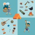 Vector illustration of man and women who go hiking