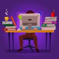 Vector illustration of a man working on the computer