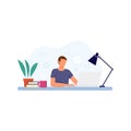 Vector illustration of man working on laptop. Royalty Free Stock Photo