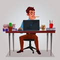 Vector illustration of a man working on the laptop