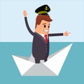 Vector illustration. Manager character on the paper boat.