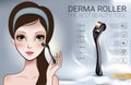 Vector Illustration with Manga style girl and derma roller.