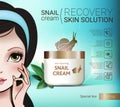 Vector Illustration with Manga style girl and snail cream container.