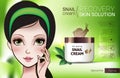 Vector Illustration with Manga style girl and snail cream container.