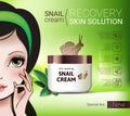 Vector Illustration with Manga style girl and snail cream container.