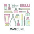 Vector illustration Manicure tools and accessories. A set of elements Royalty Free Stock Photo