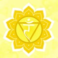 Vector illustration with manipura chakra symbol on yellow background