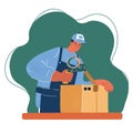 Vector illustration of manual worker at production line dealing with boxes Royalty Free Stock Photo