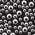 Vector illustration Many eyes seamless pattern. Happy Halloween design for children on a dark background.