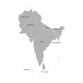 Vector illustration map of Asian countries. South region. States borders of Afghanistan, Pakistan, India, Maldives, Nepal Royalty Free Stock Photo