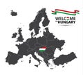 Vector illustration of a map of Europe with the state of Hungary