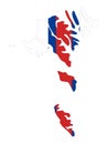 Map of Faeroe Islands with national flag on white background