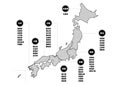 Vector illustration of a map of Japan. Maps and icons divided by region