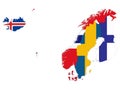 Map of North Europe-Nordic countries with national flag