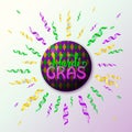 Vector illustration of Mardi Gras holiday greeting card with serpentine ribbons Royalty Free Stock Photo