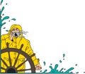 Mariner and Ship`s Wheel Border Vector Illustration