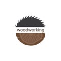 Vector illustration, mark, logo for design. The cut wood with a saw. Sign of Lumberjack, Woodwork. Royalty Free Stock Photo
