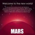 Vector illustration Mars planet and bright star behind in space. Abstract scientific background with place for text.