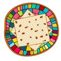 Vector illustration of matzah for Jewish holiday of Passover on the plate. Pesach unleavened bread and hand drawn ceramic stylized Royalty Free Stock Photo