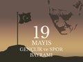 Vector illustration 19 mayis Ataturk`u Anma, Genclik ve Spor Bayramiz , translation: 19 may Commemoration of Ataturk, Youth and S