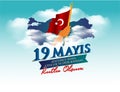 Vector illustration 19 mayis Ataturk`u Anma, Genclik ve Spor Bayramiz , translation: 19 may Commemoration of Ataturk, Youth and Sp