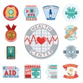 Vector illustration of medical emblem vintage tag for first aid healthcare and pharmacy medicine.