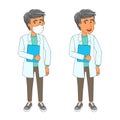 Vector illustration of medical person character in medical face mask. White man doctor