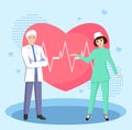 Vector illustration of a medical team and a heart. Doctor.Nurse