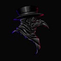 Vector illustration of Medieval Plague Doctor with Hat, Mask on the Dark background. Hand-drawn illustration for mascot sport logo Royalty Free Stock Photo