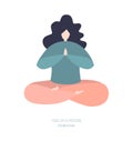 Vector illustration of a meditating woman in the yoga lotus position.