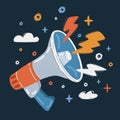 Vector illustration of megaphone over dark backround.