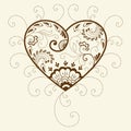 Vector illustration of mehndi heart ornament. Traditional indian style, ornamental floral elements for henna tattoo Royalty Free Stock Photo