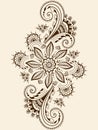 Vector illustration of mehndi ornament. Traditional indian style, ornamental floral elements for henna tattoo, stickers Royalty Free Stock Photo