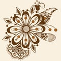 Vector illustration of mehndi ornament. Traditional indian style, ornamental floral elements for henna tattoo, stickers Royalty Free Stock Photo