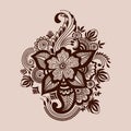 Vector illustration of mehndi ornament. Traditional indian style, ornamental floral elements for henna tattoo, stickers Royalty Free Stock Photo