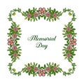 Vector illustration memorial day card style with pattern art of pink wreath frame Royalty Free Stock Photo