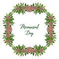 Vector illustration memorial day with pink rose flower frames isolated on white background Royalty Free Stock Photo