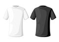 Vector illustration. Men's short round neck t-shirt . Front, side and back views. Black and white variants