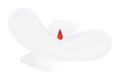 Vector illustration: menstrual pad or sanitary hygiene napkin with a drop of blood isolated.