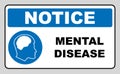 Vector illustration mental disease sign. Mandatory blue circle icon isolated on white.