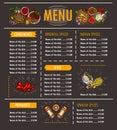 Vector illustration of a menu with a special offer of various herbs, spices, seasonings and condiments